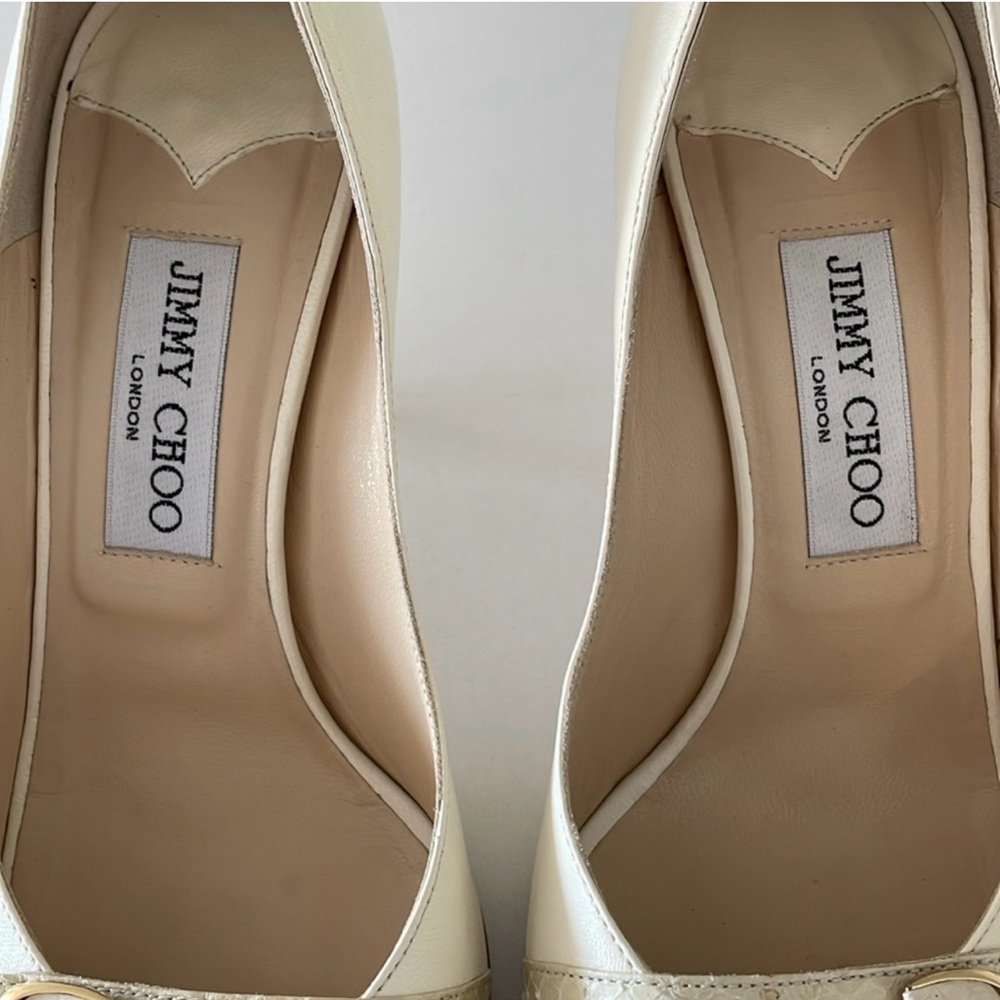 Jimmy Choo Cream Peep Toe Heels - Picture 2 of 8